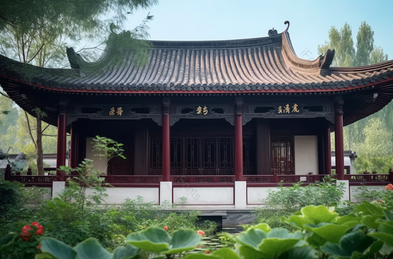 中式园林荷塘亭台建筑景观荷叶美景摄影,高清,摄影图,摄影图片,图片大全,摄影图免费下载